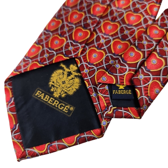 Fabergé 100% Silk Heart Design Mens Necktie Red Blue Gold Evening Wedding - Picture 5 of 6